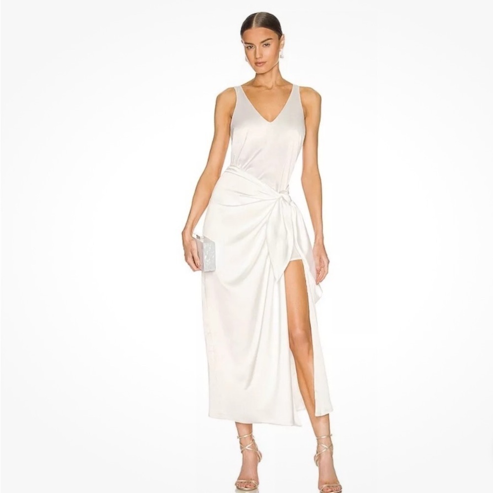 Show Me Your MuMu Hampton Wrap Slip Dress Ivory Luxe Satin Wedding XS